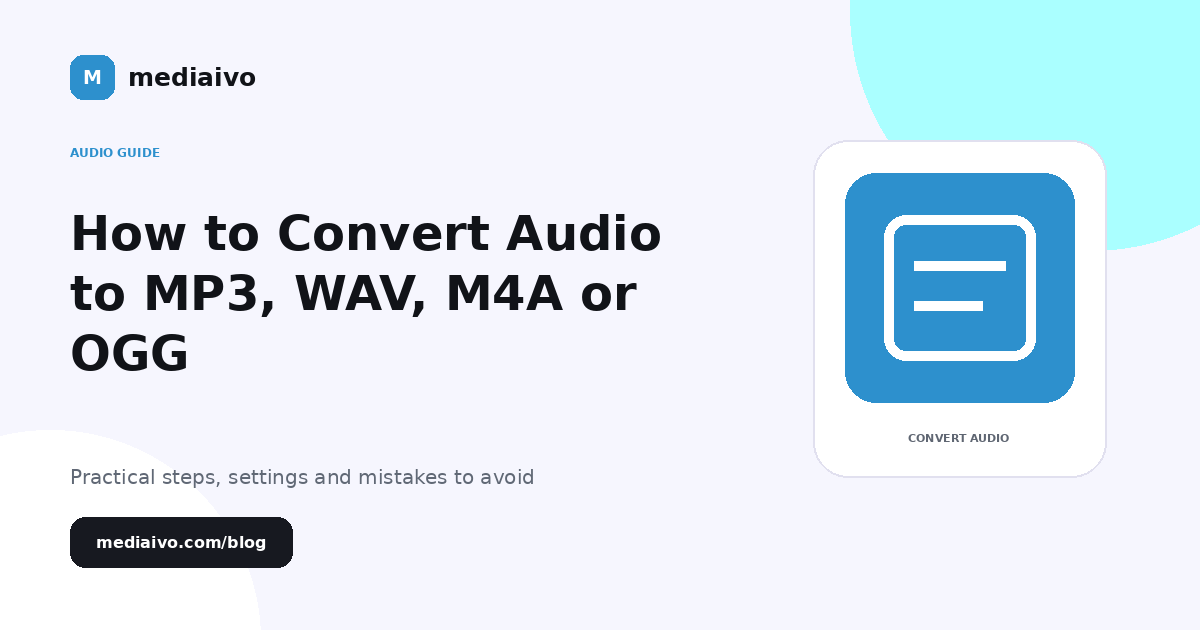Mediaivo guide illustration for How to Convert Audio to MP3, WAV, M4A or OGG.